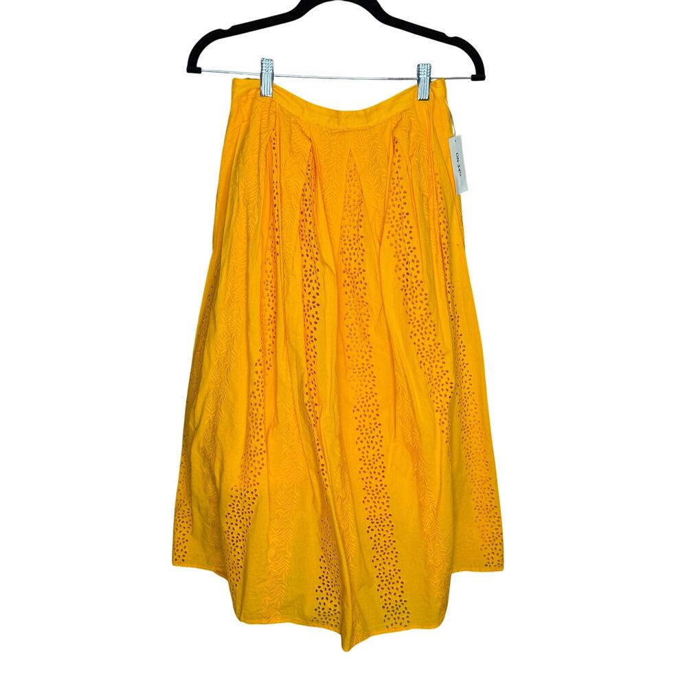 On 34th Citrus Yellow Cotton Eyelet Midi Skirt 4 NWT